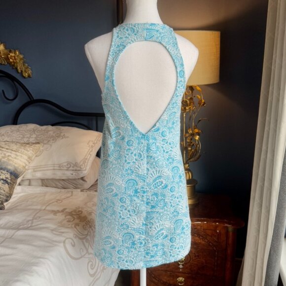 Zara Trafaluc Turquoise White Paisley Sleeveless Mini Dress With Cutout Back - Picture 6 of 14